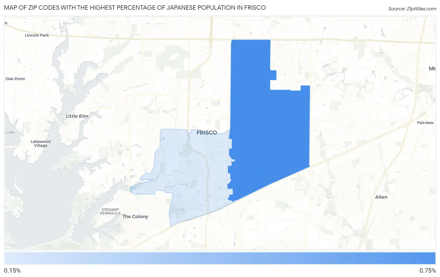 Zip Codes with the Highest Percentage of Japanese Population in Frisco Map