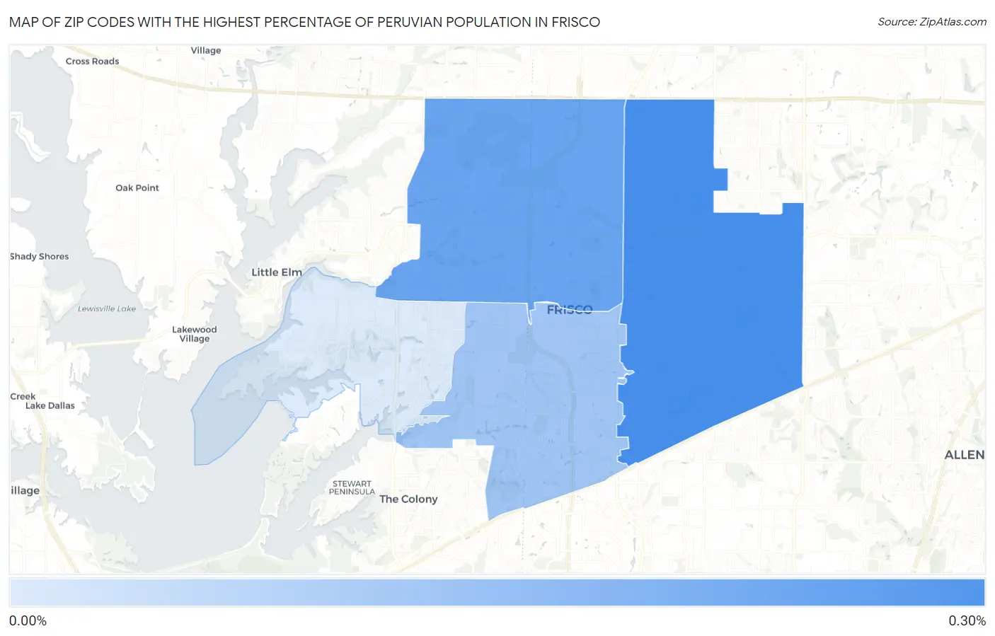Zip Codes with the Highest Percentage of Peruvian Population in Frisco Map