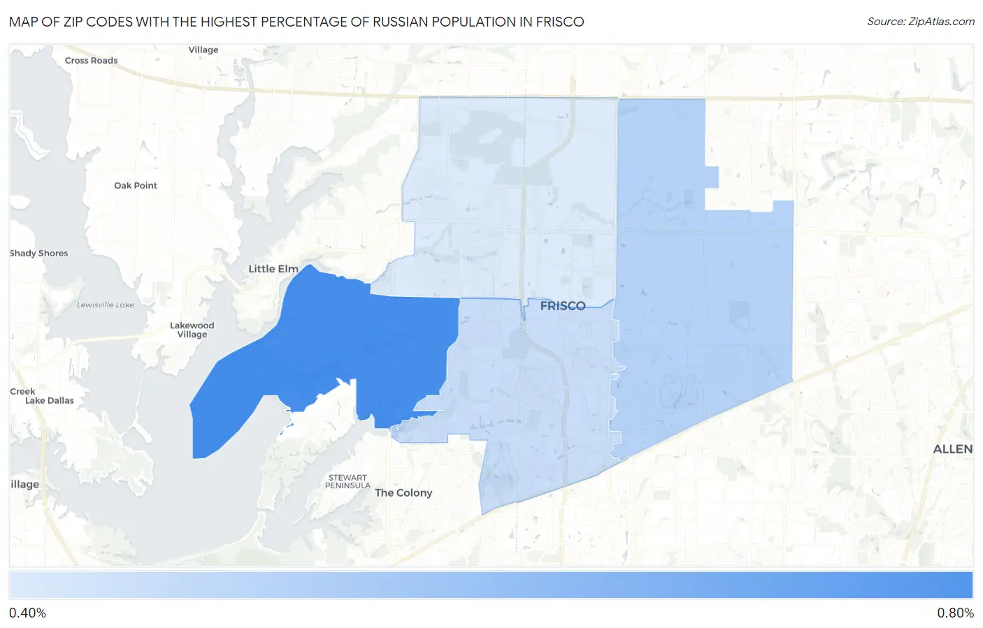Zip Codes with the Highest Percentage of Russian Population in Frisco Map