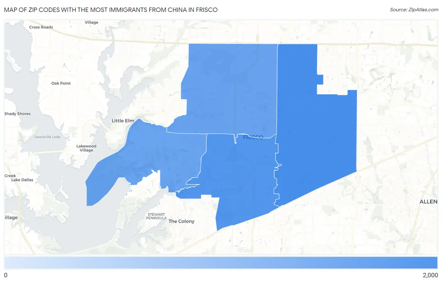 Zip Codes with the Most Immigrants from China in Frisco Map