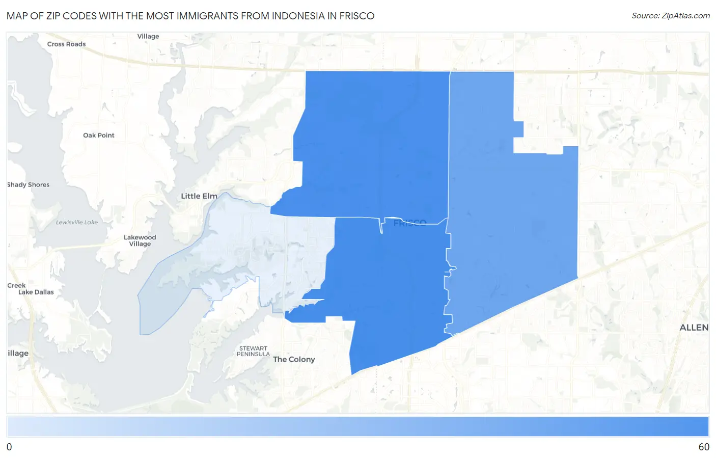 Zip Codes with the Most Immigrants from Indonesia in Frisco Map