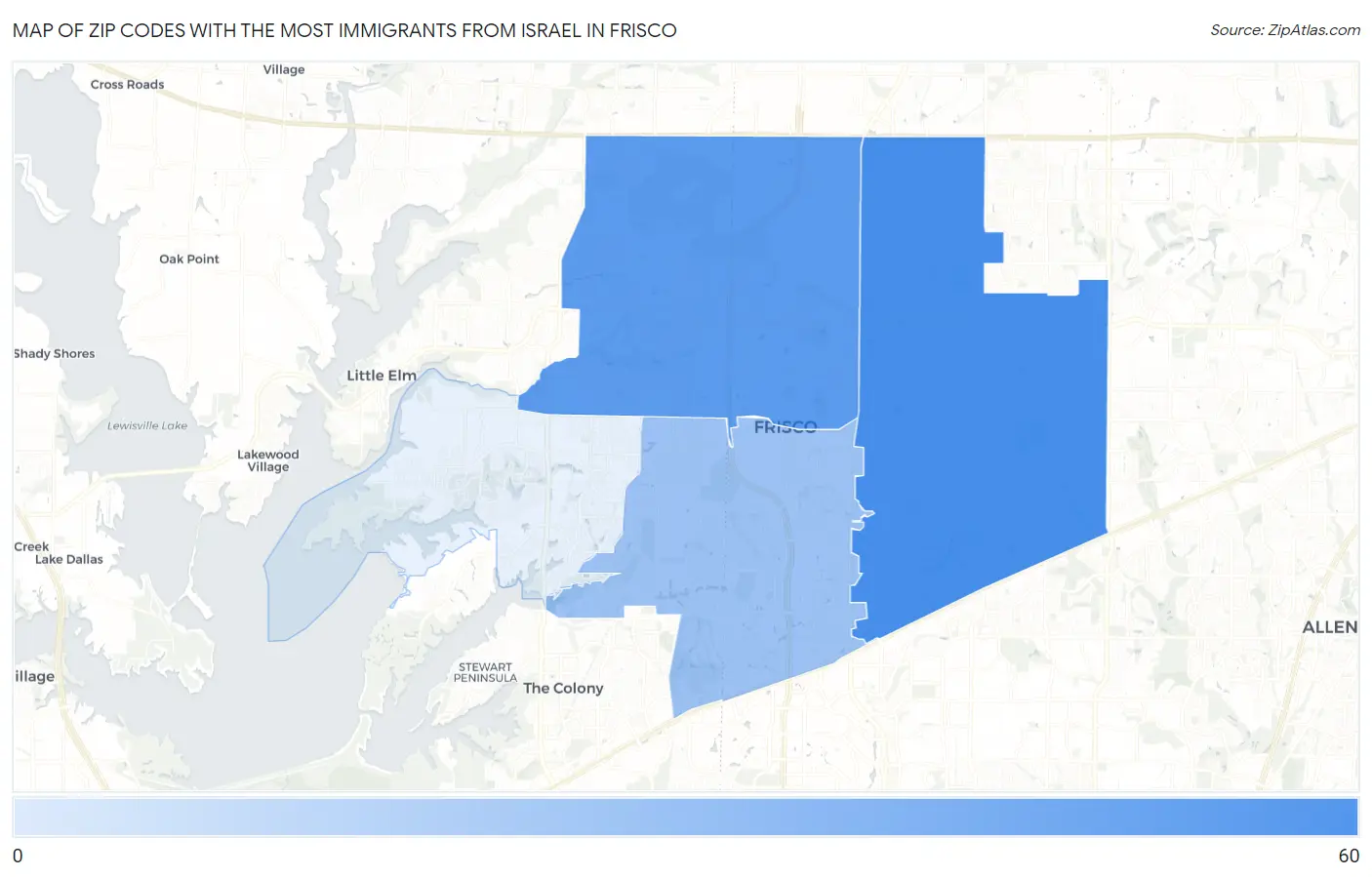 Zip Codes with the Most Immigrants from Israel in Frisco Map
