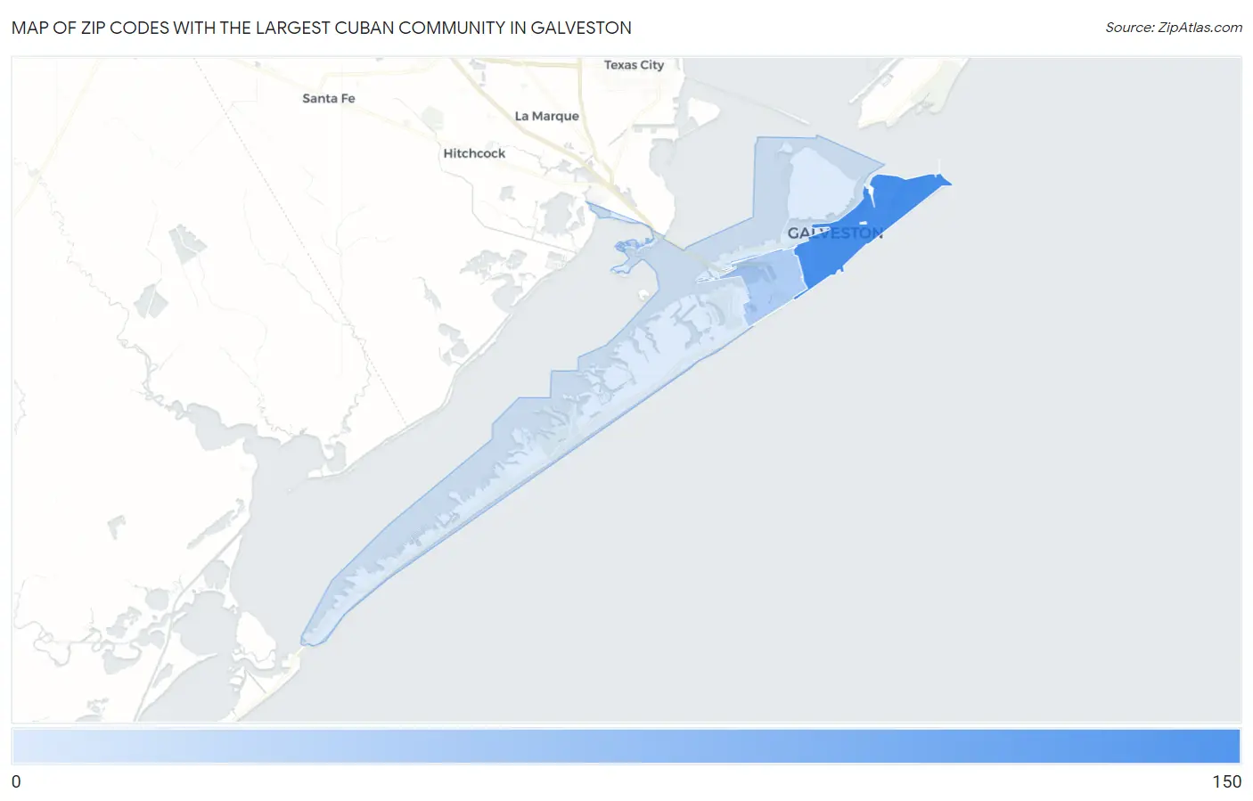 Zip Codes with the Largest Cuban Community in Galveston Map
