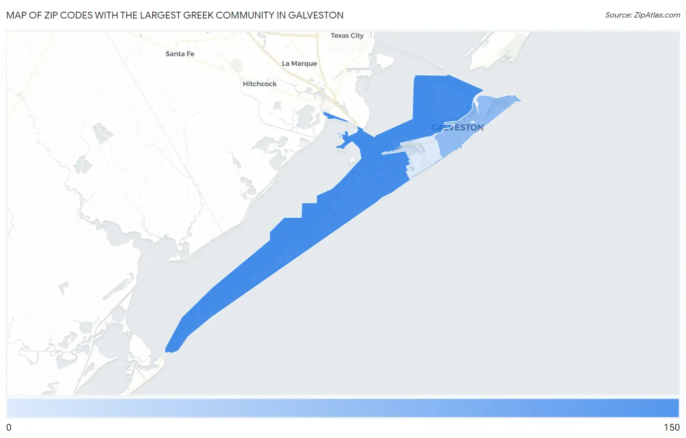 Zip Codes with the Largest Greek Community in Galveston Map