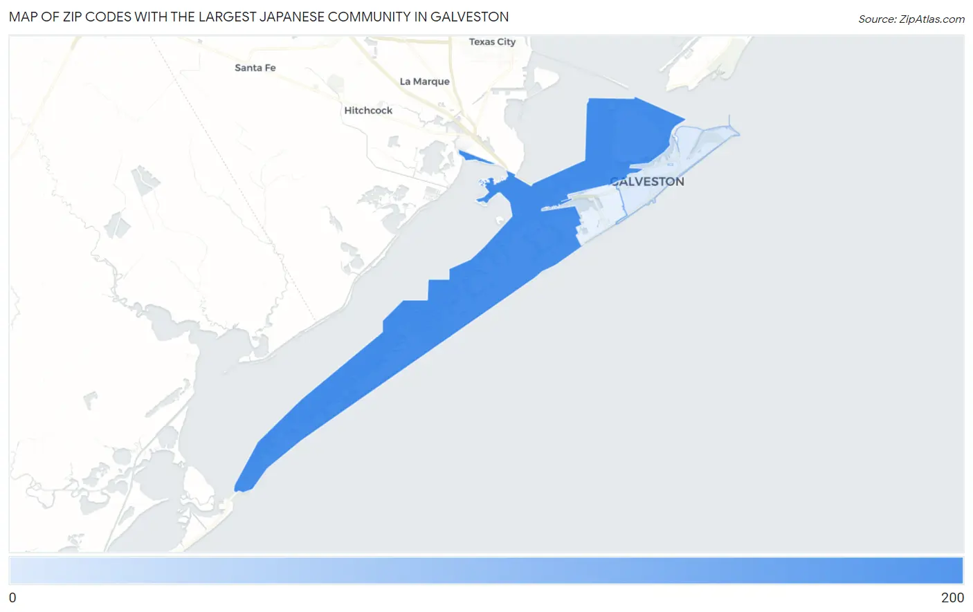 Zip Codes with the Largest Japanese Community in Galveston Map