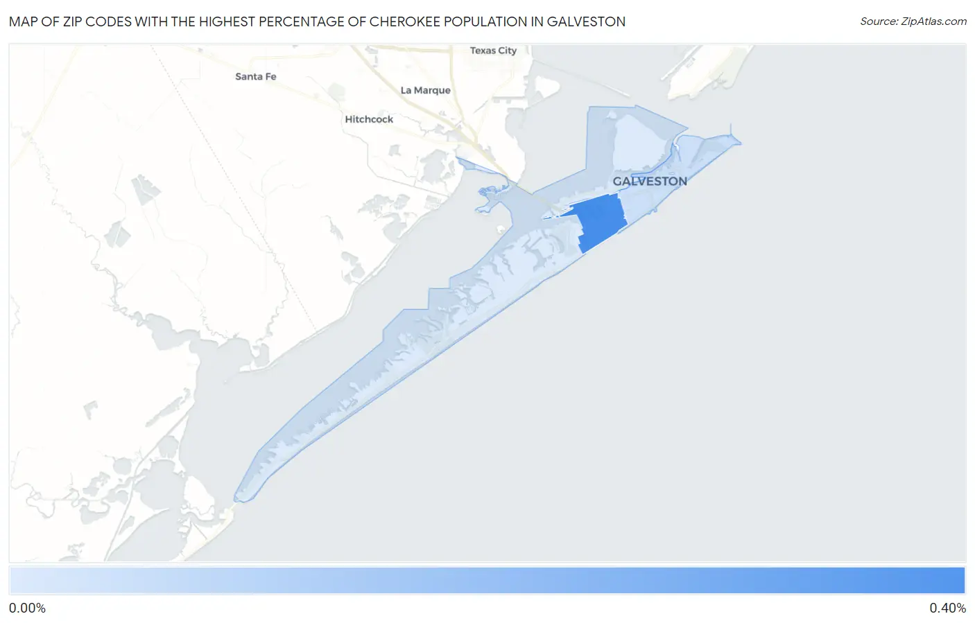 Zip Codes with the Highest Percentage of Cherokee Population in Galveston Map