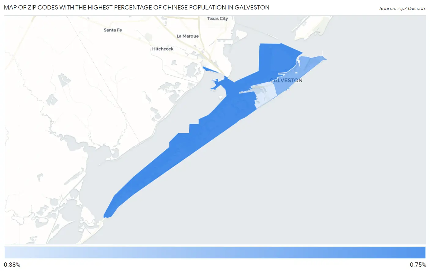 Zip Codes with the Highest Percentage of Chinese Population in Galveston Map