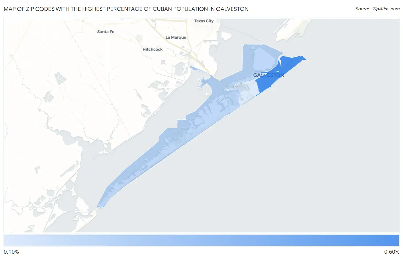 Zip Codes with the Highest Percentage of Cuban Population in Galveston Map