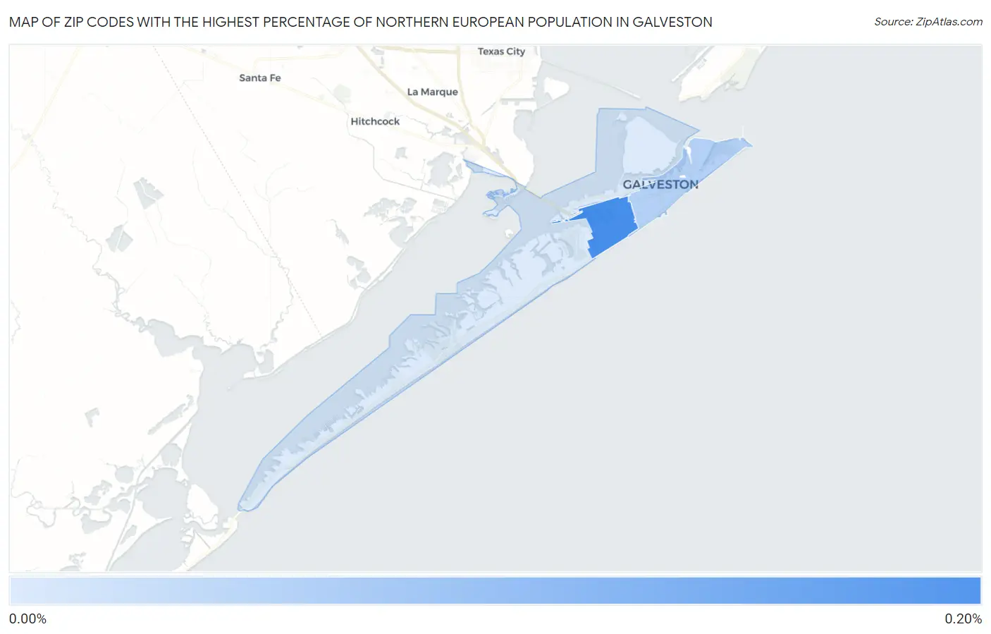 Zip Codes with the Highest Percentage of Northern European Population in Galveston Map