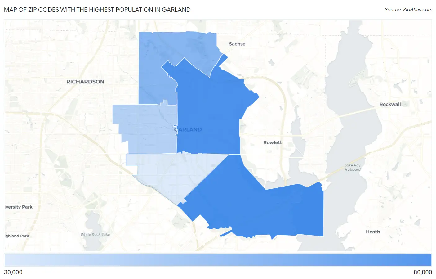 Zip Codes with the Highest Population in Garland Map