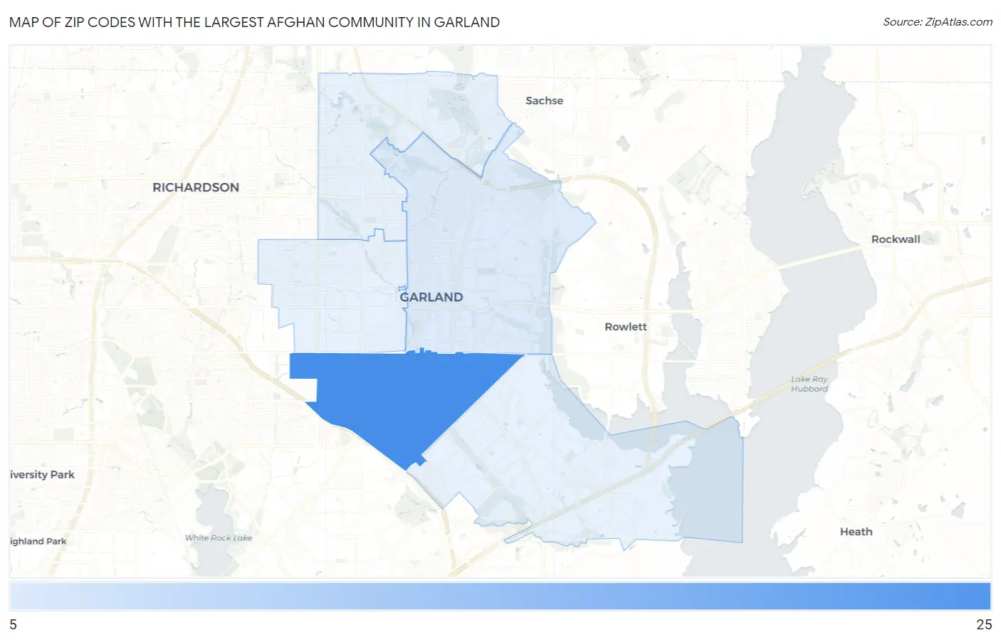Zip Codes with the Largest Afghan Community in Garland Map