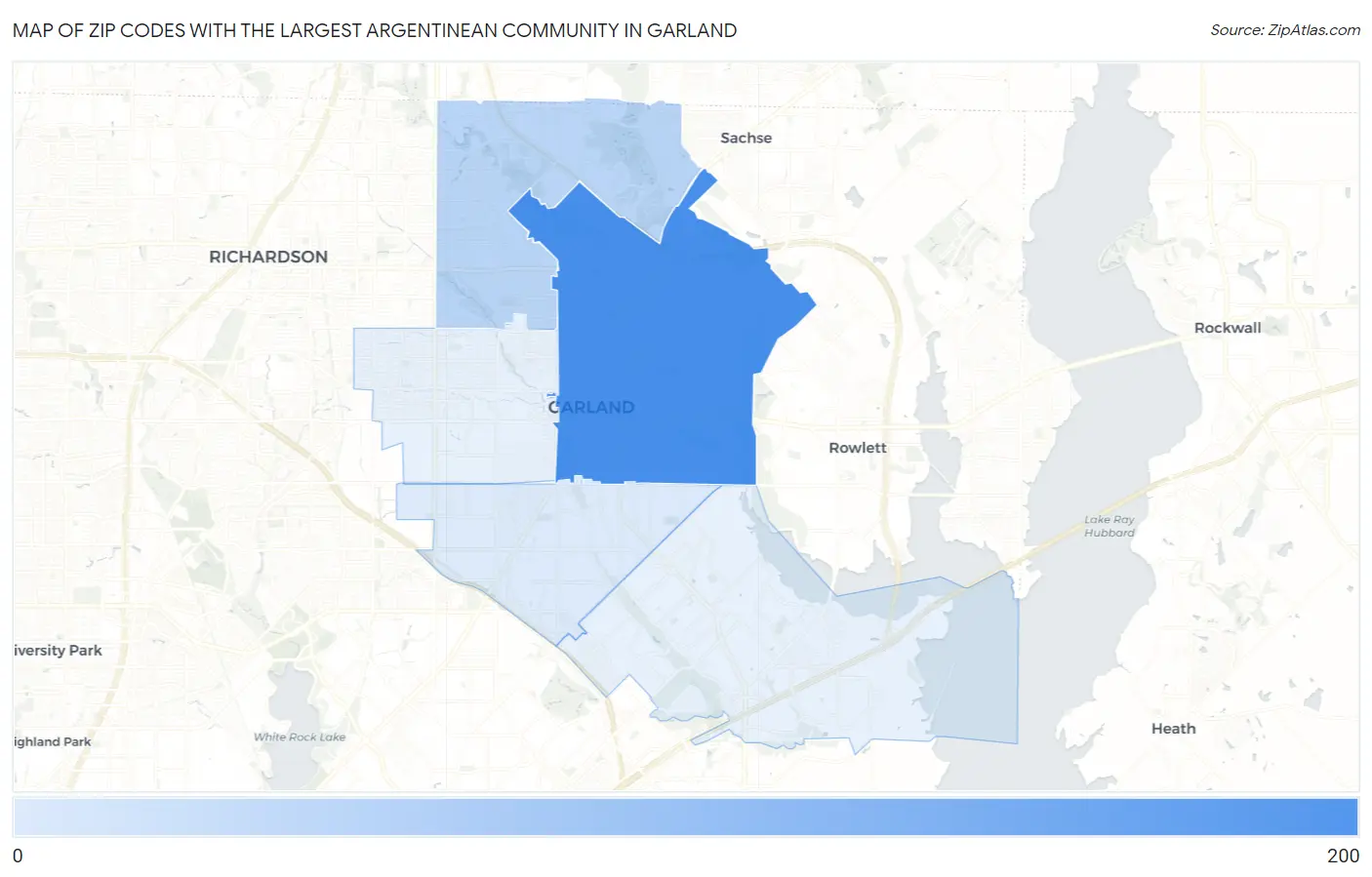 Zip Codes with the Largest Argentinean Community in Garland Map
