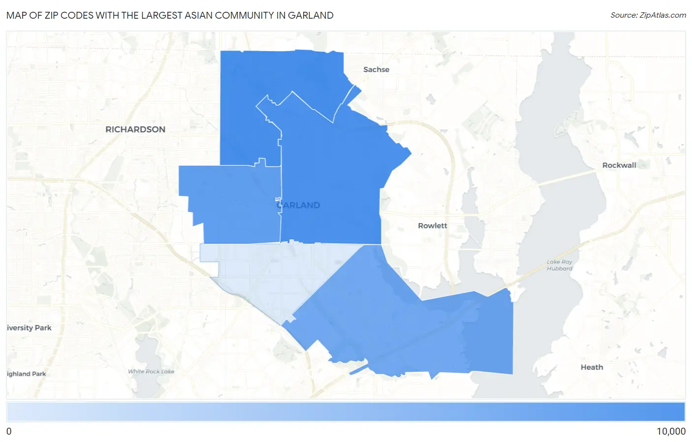 Zip Codes with the Largest Asian Community in Garland Map