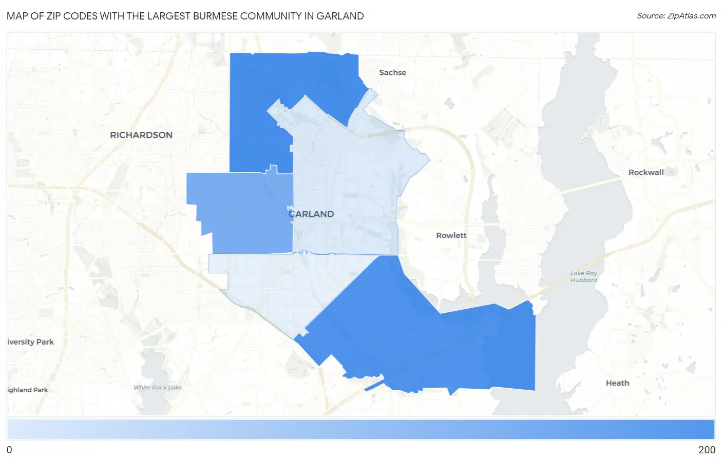 Zip Codes with the Largest Burmese Community in Garland Map