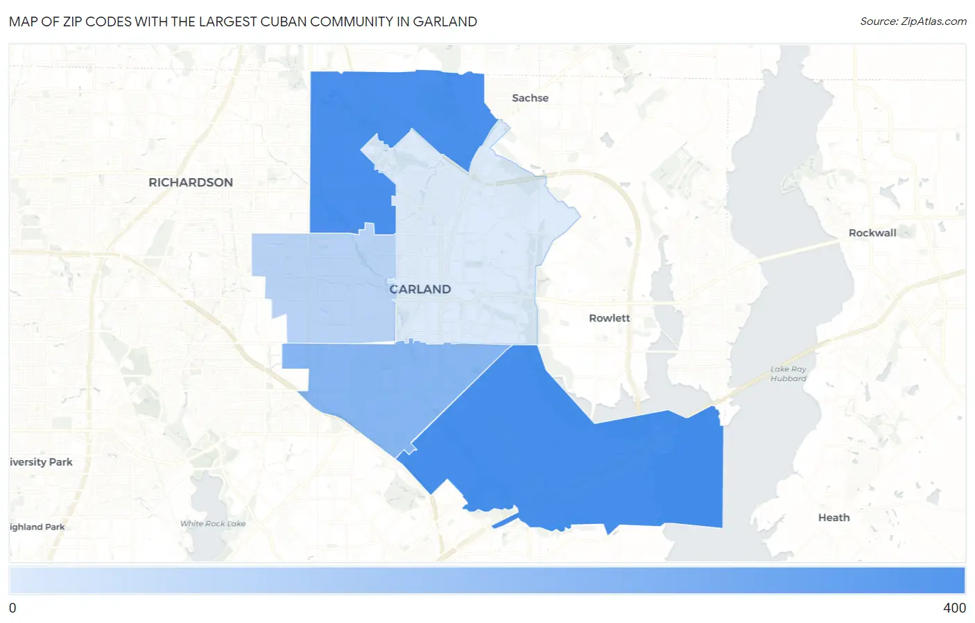 Zip Codes with the Largest Cuban Community in Garland Map