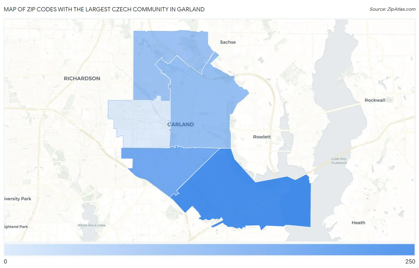 Zip Codes with the Largest Czech Community in Garland Map