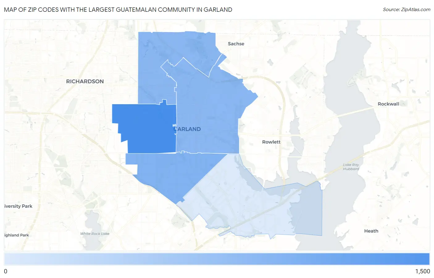 Zip Codes with the Largest Guatemalan Community in Garland Map