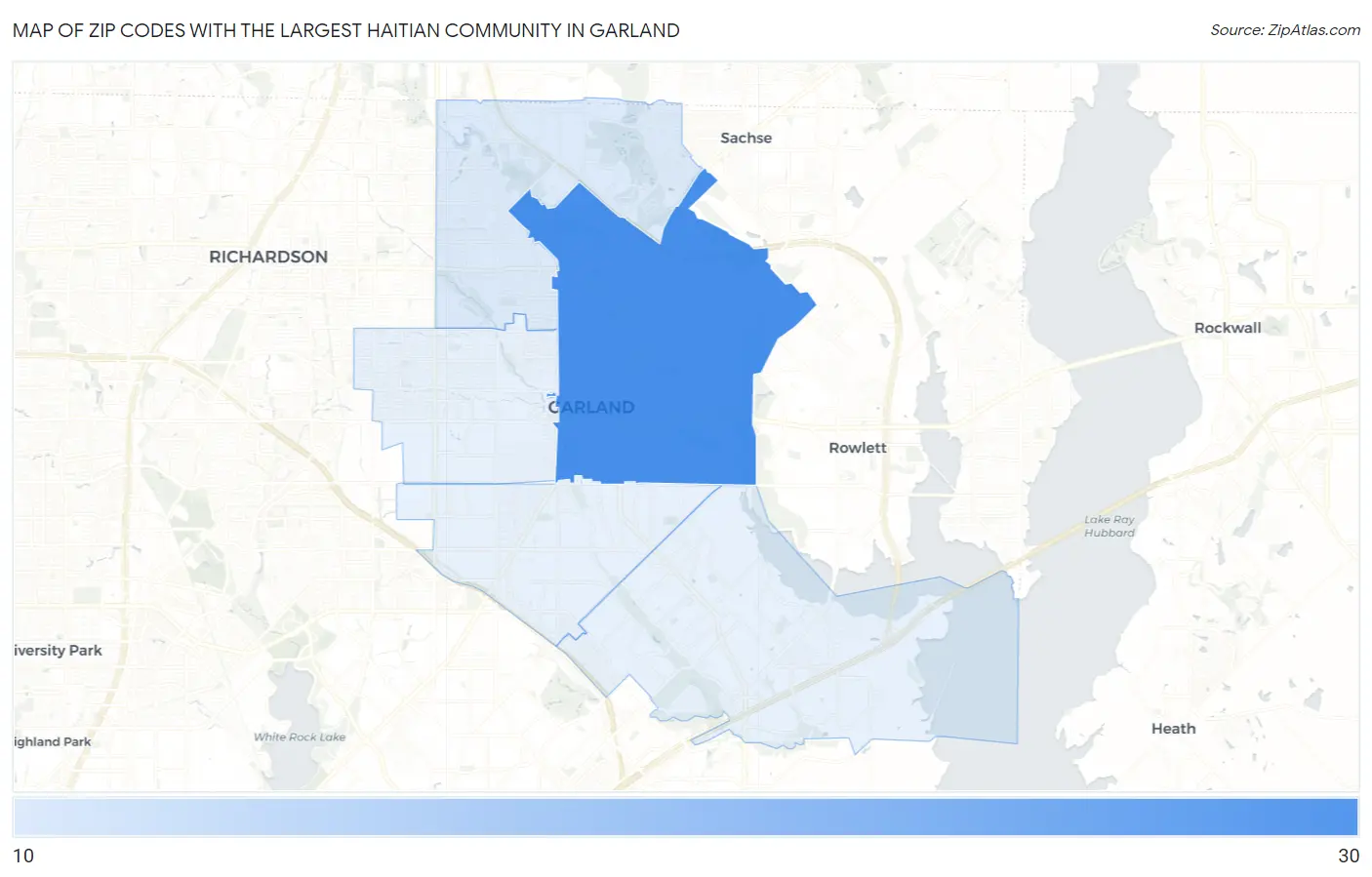 Zip Codes with the Largest Haitian Community in Garland Map
