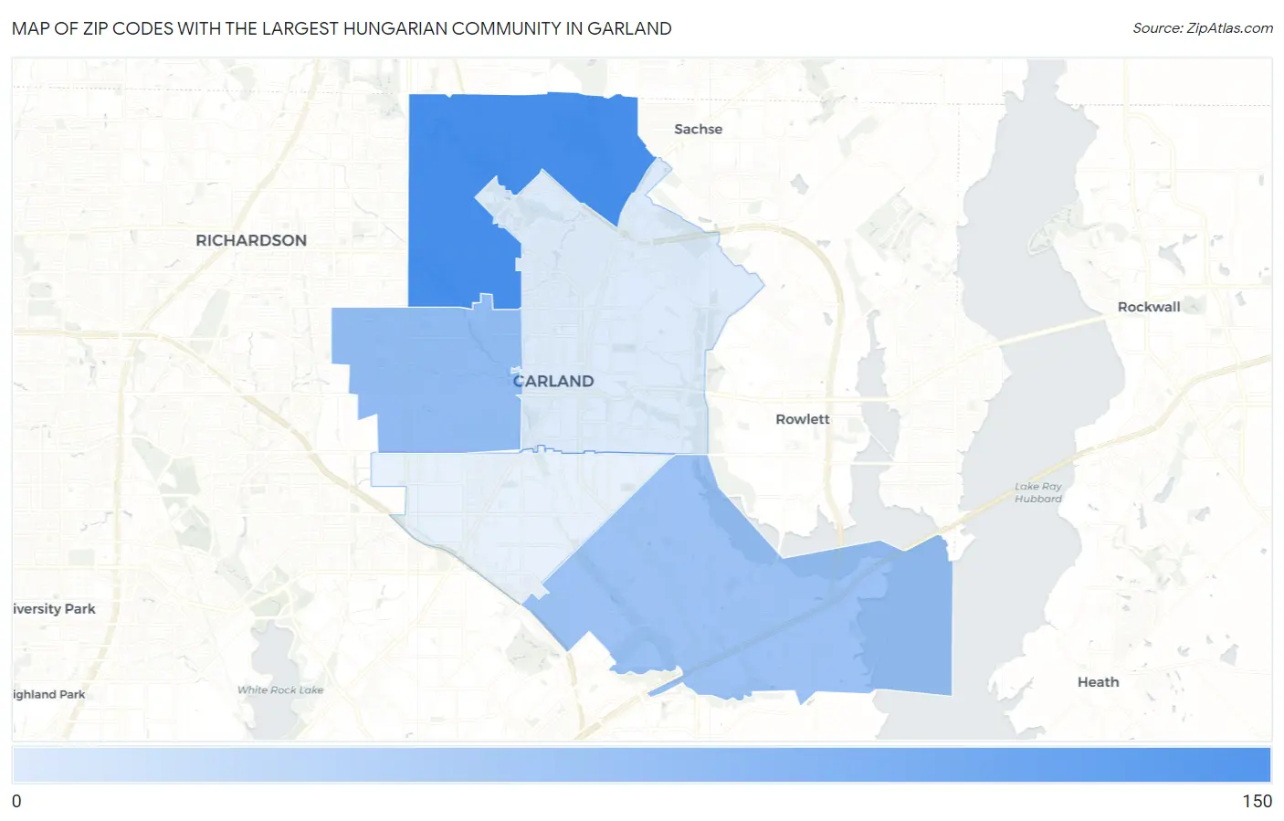 Zip Codes with the Largest Hungarian Community in Garland Map
