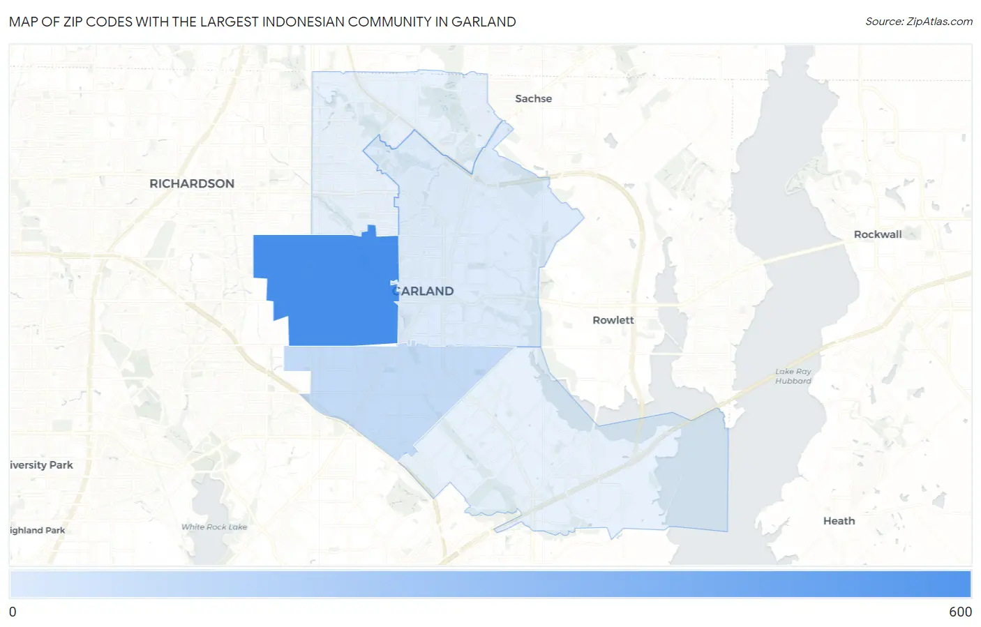 Zip Codes with the Largest Indonesian Community in Garland Map