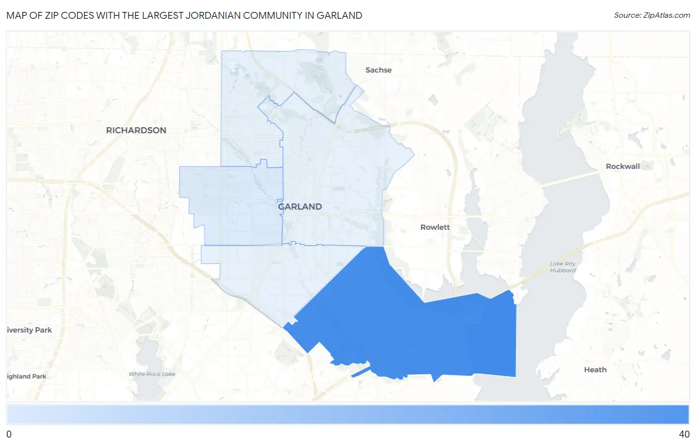 Zip Codes with the Largest Jordanian Community in Garland Map