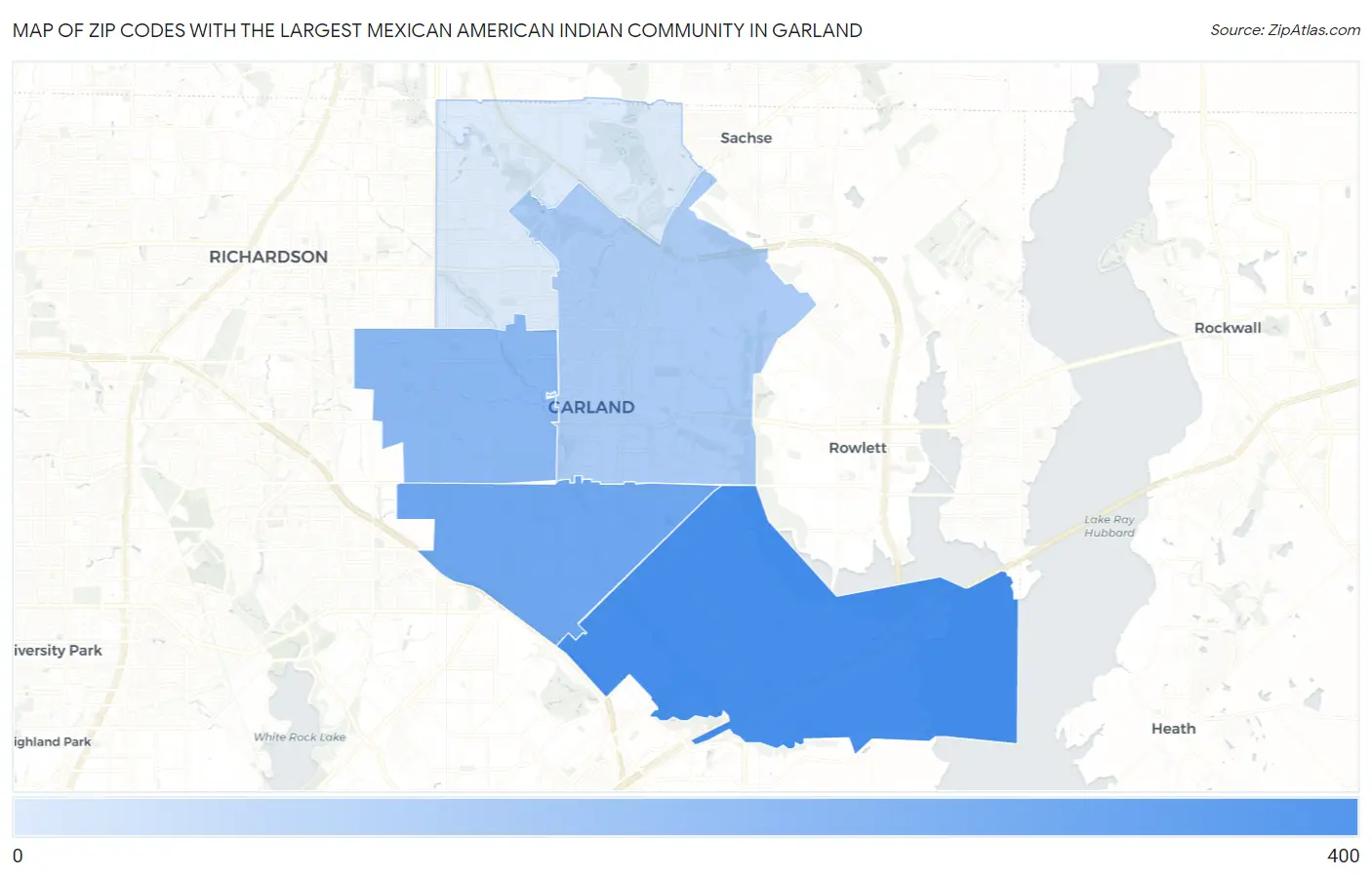 Zip Codes with the Largest Mexican American Indian Community in Garland Map