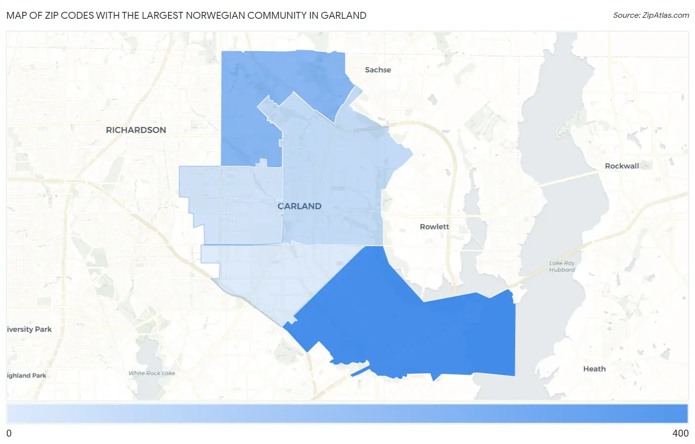 Zip Codes with the Largest Norwegian Community in Garland Map