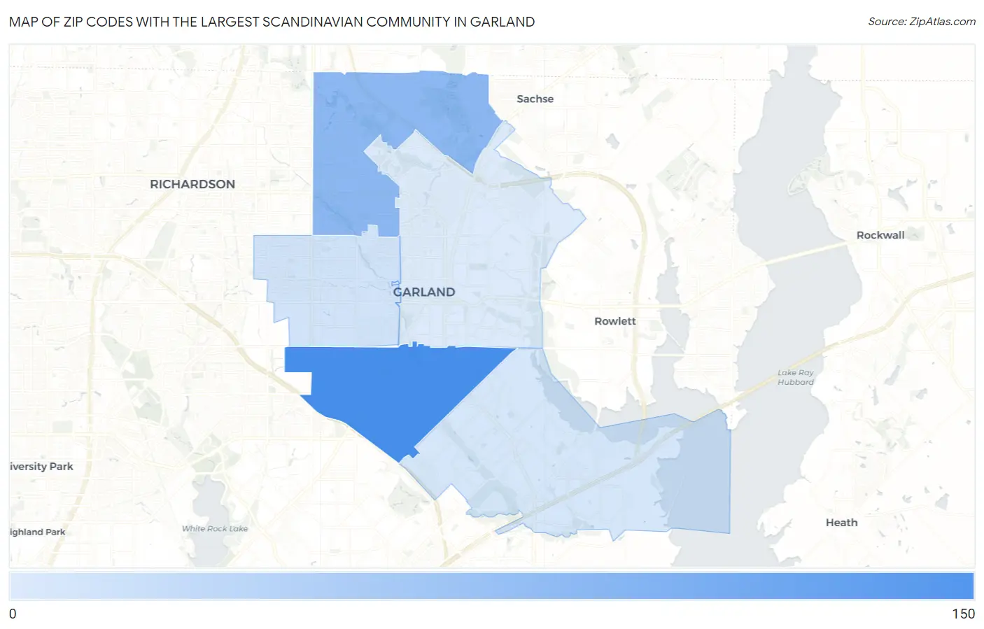 Zip Codes with the Largest Scandinavian Community in Garland Map