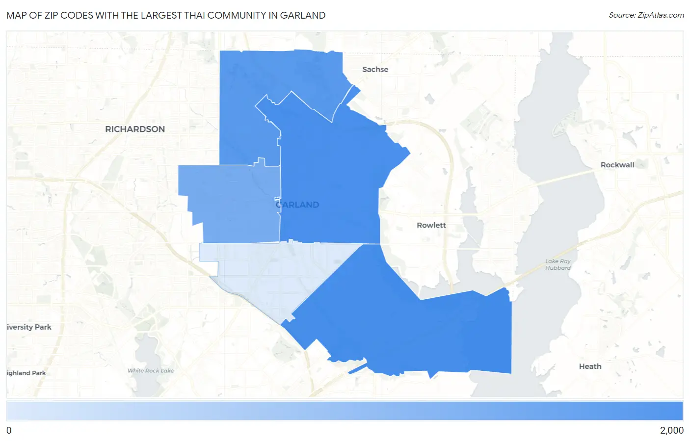 Zip Codes with the Largest Thai Community in Garland Map