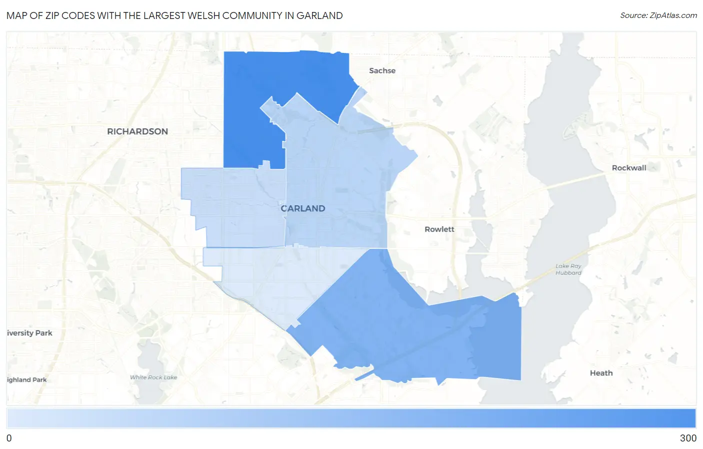 Zip Codes with the Largest Welsh Community in Garland Map