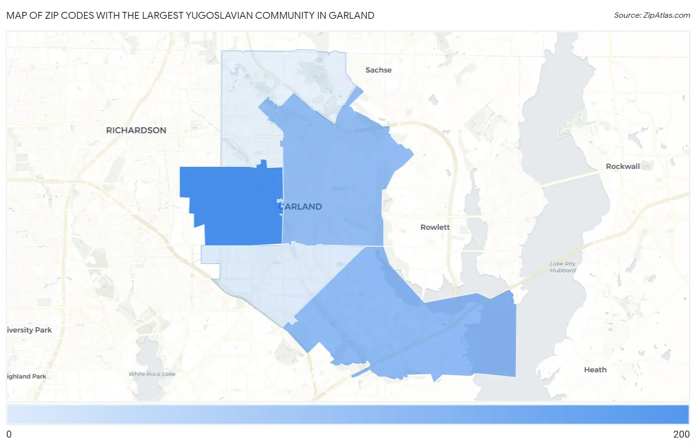 Zip Codes with the Largest Yugoslavian Community in Garland Map