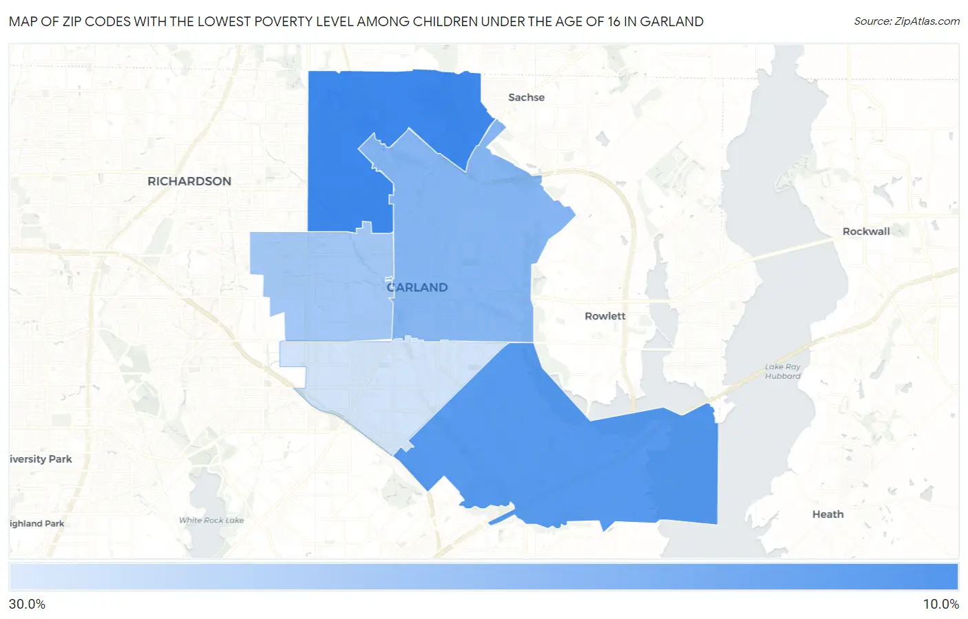 Zip Codes with the Lowest Poverty Level Among Children Under the Age of 16 in Garland Map