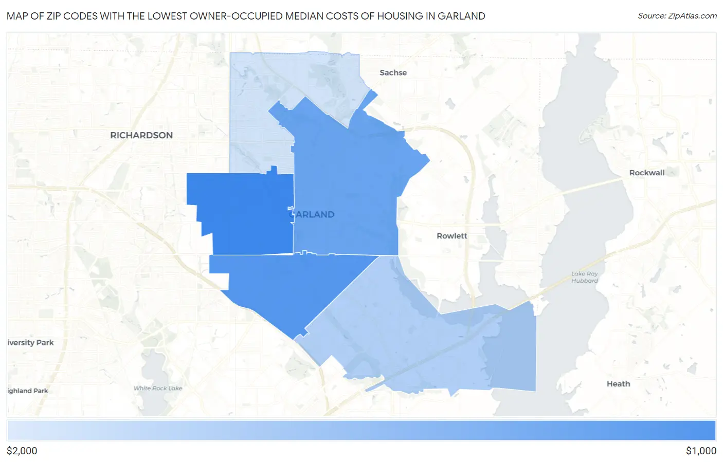 Zip Codes with the Lowest Owner-Occupied Median Costs of Housing in Garland Map