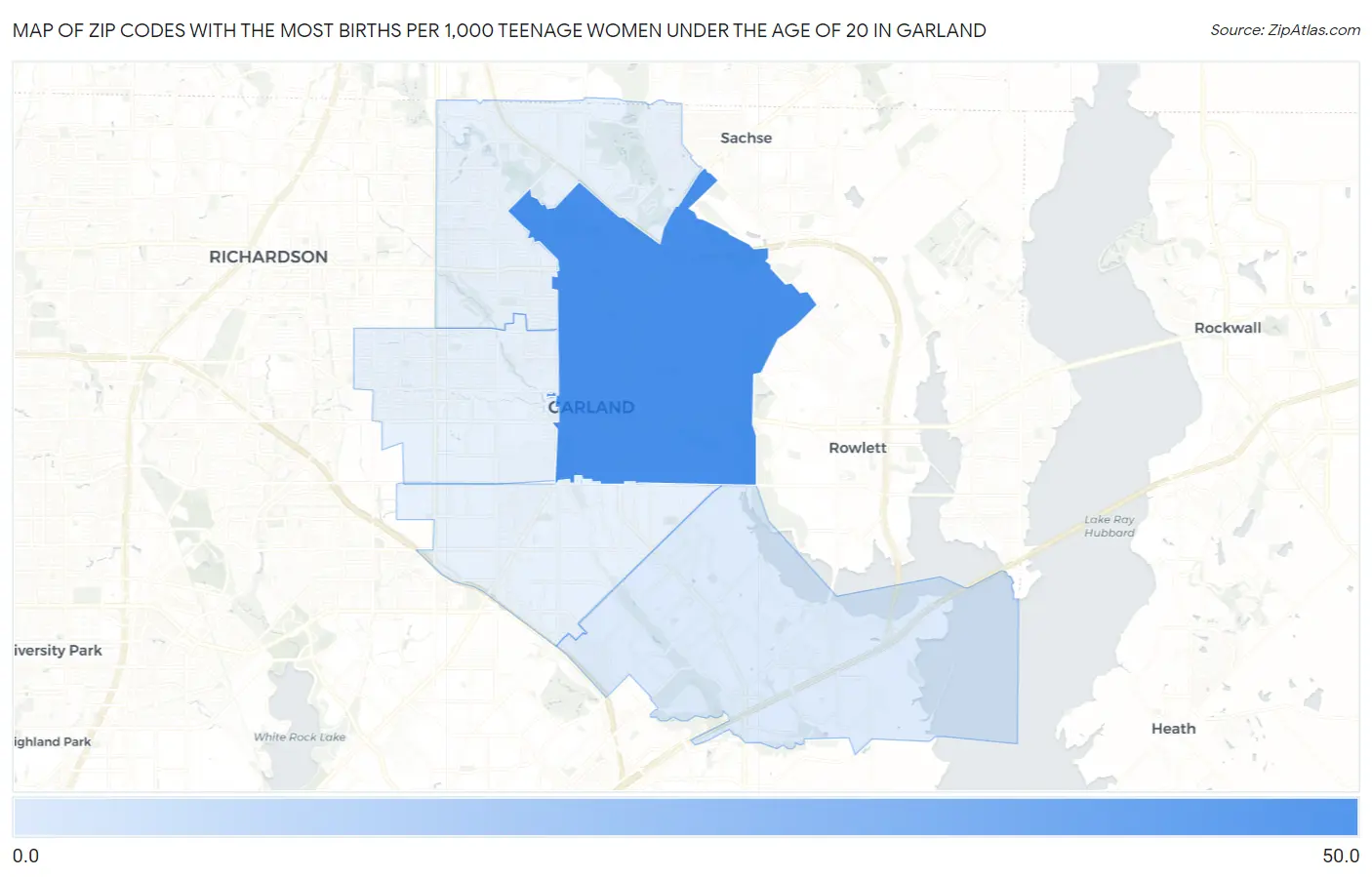 Zip Codes with the Most Births per 1,000 Teenage Women Under the Age of 20 in Garland Map
