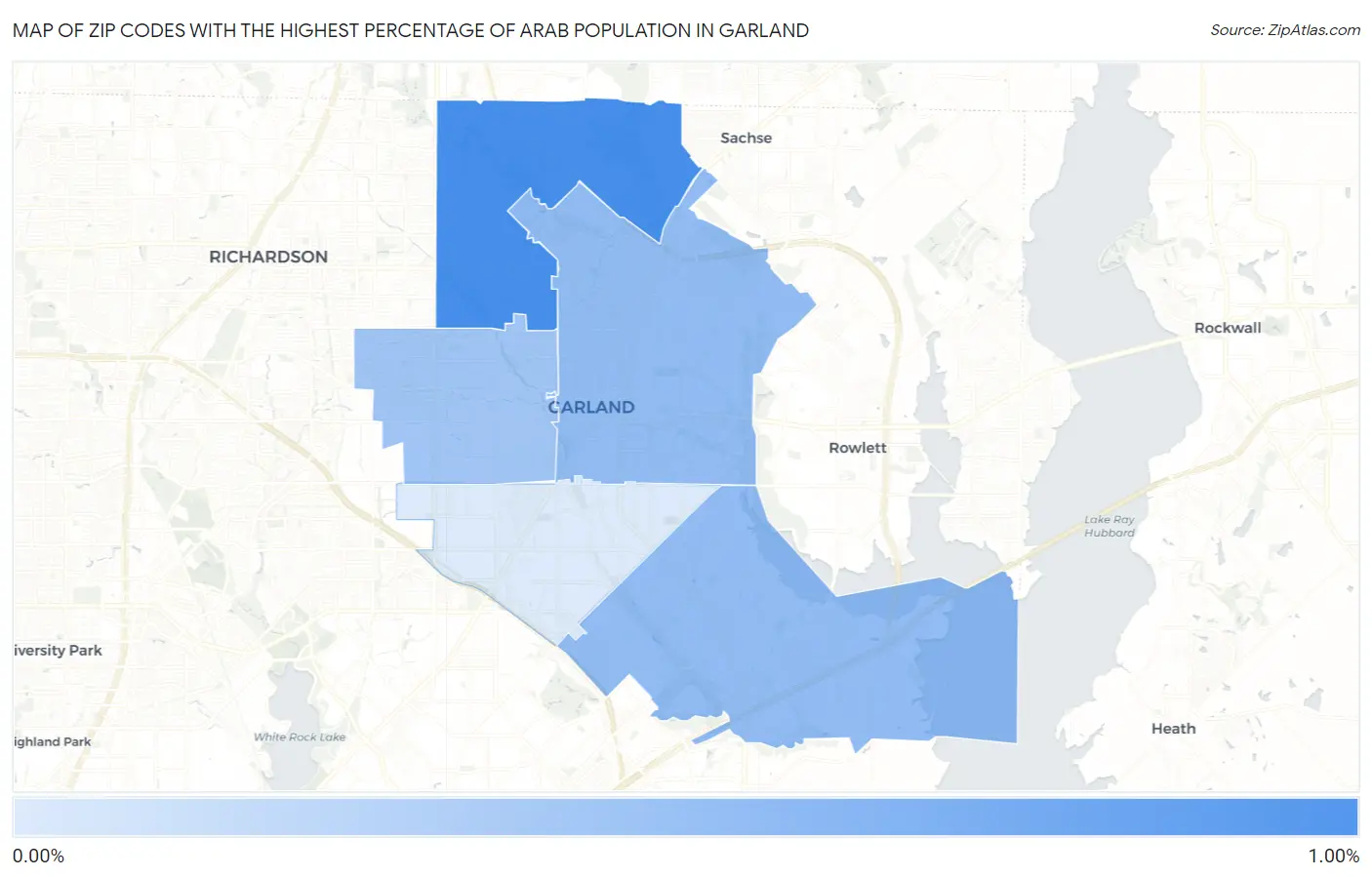 Zip Codes with the Highest Percentage of Arab Population in Garland Map