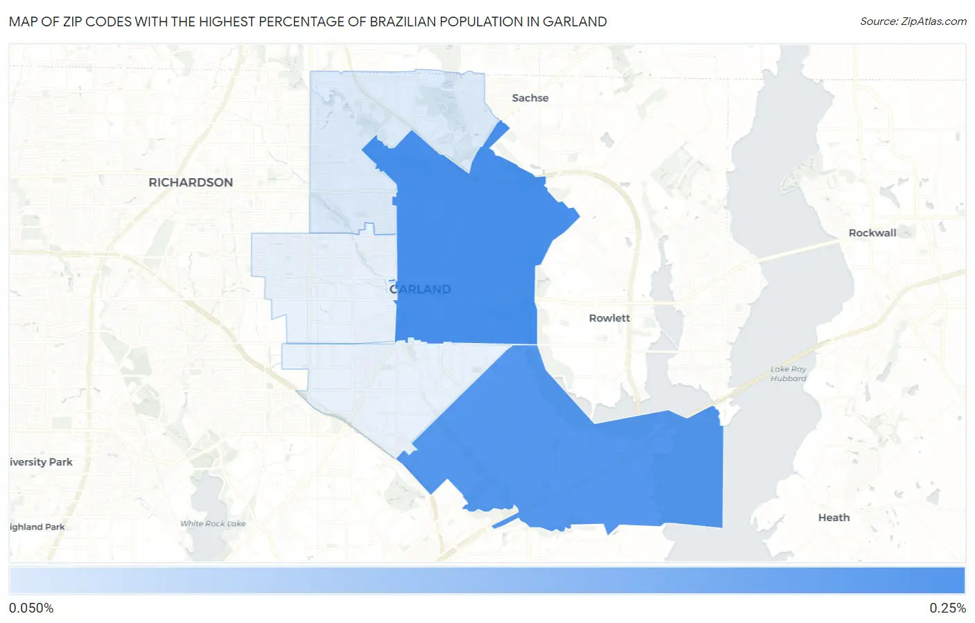 Zip Codes with the Highest Percentage of Brazilian Population in Garland Map