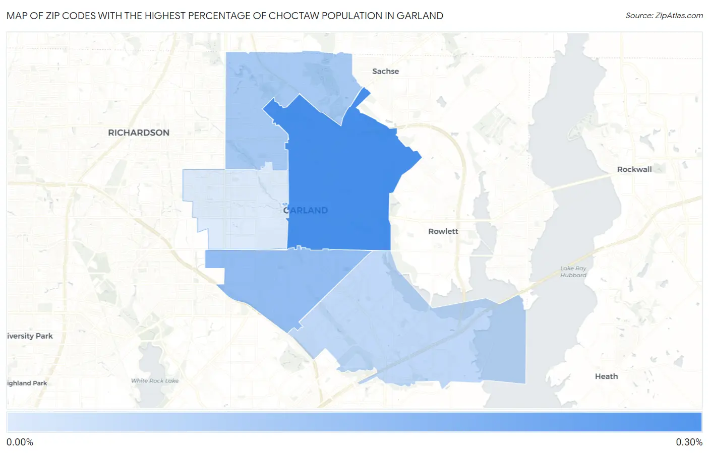 Zip Codes with the Highest Percentage of Choctaw Population in Garland Map