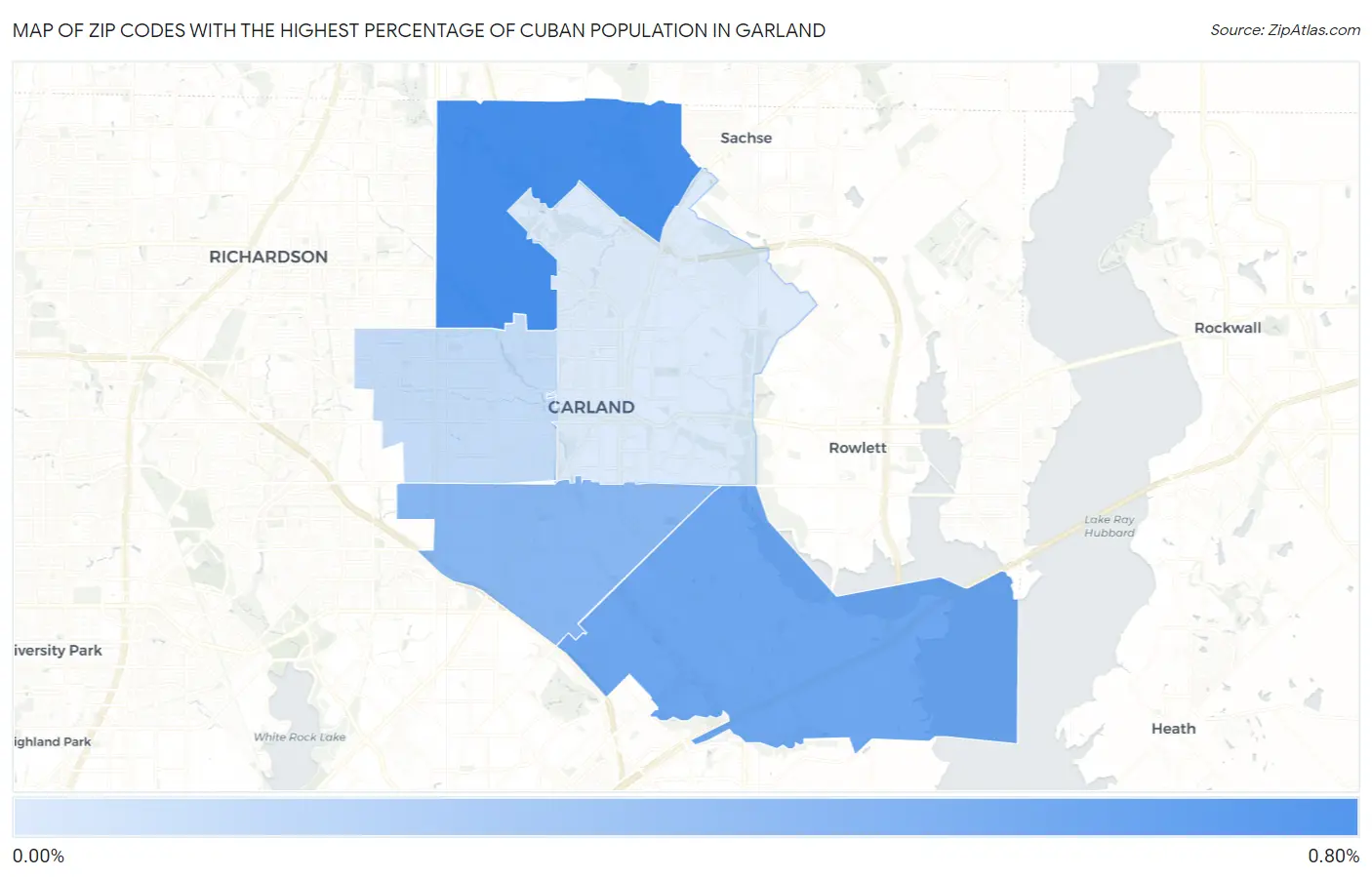 Zip Codes with the Highest Percentage of Cuban Population in Garland Map