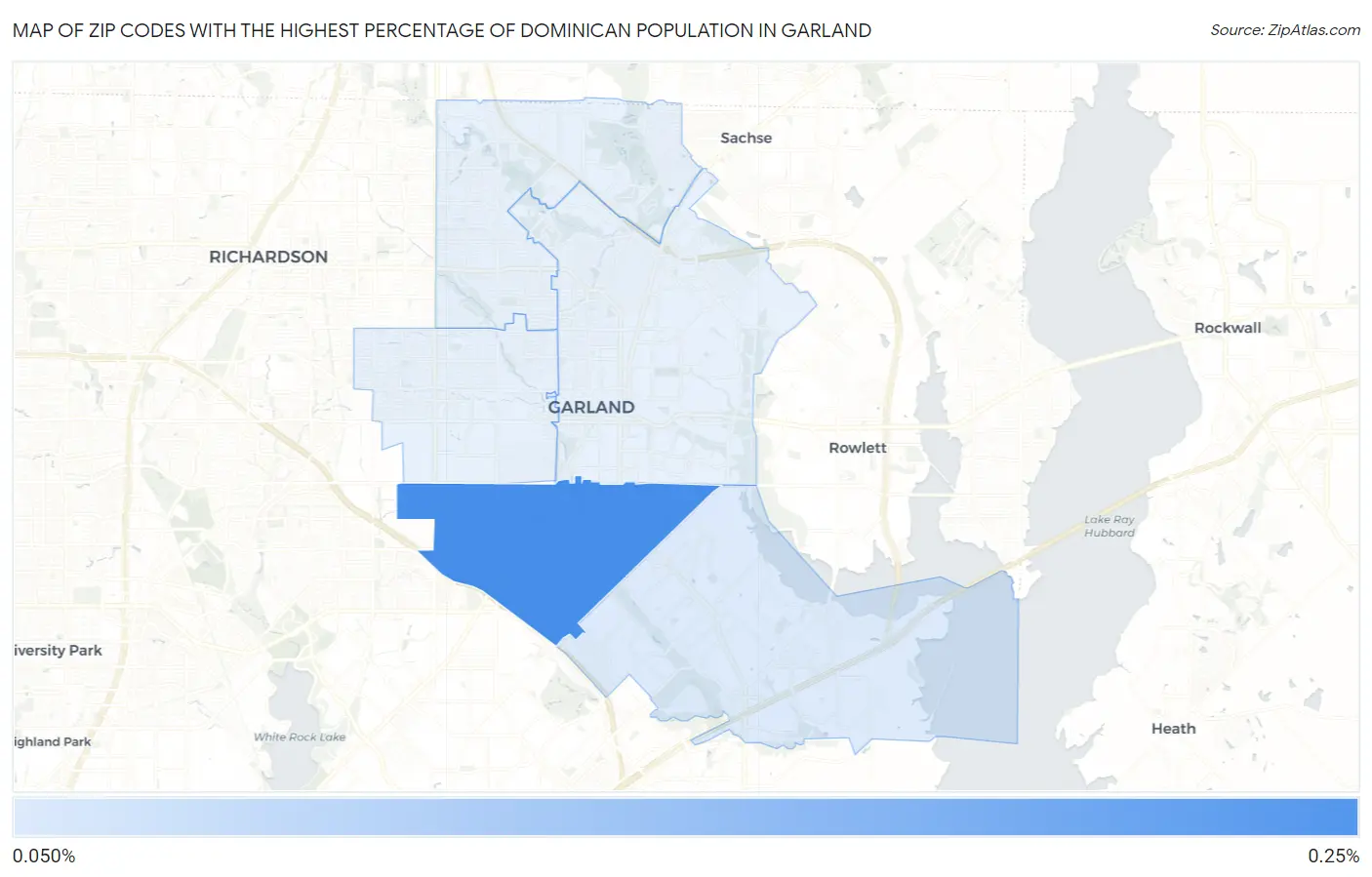 Zip Codes with the Highest Percentage of Dominican Population in Garland Map
