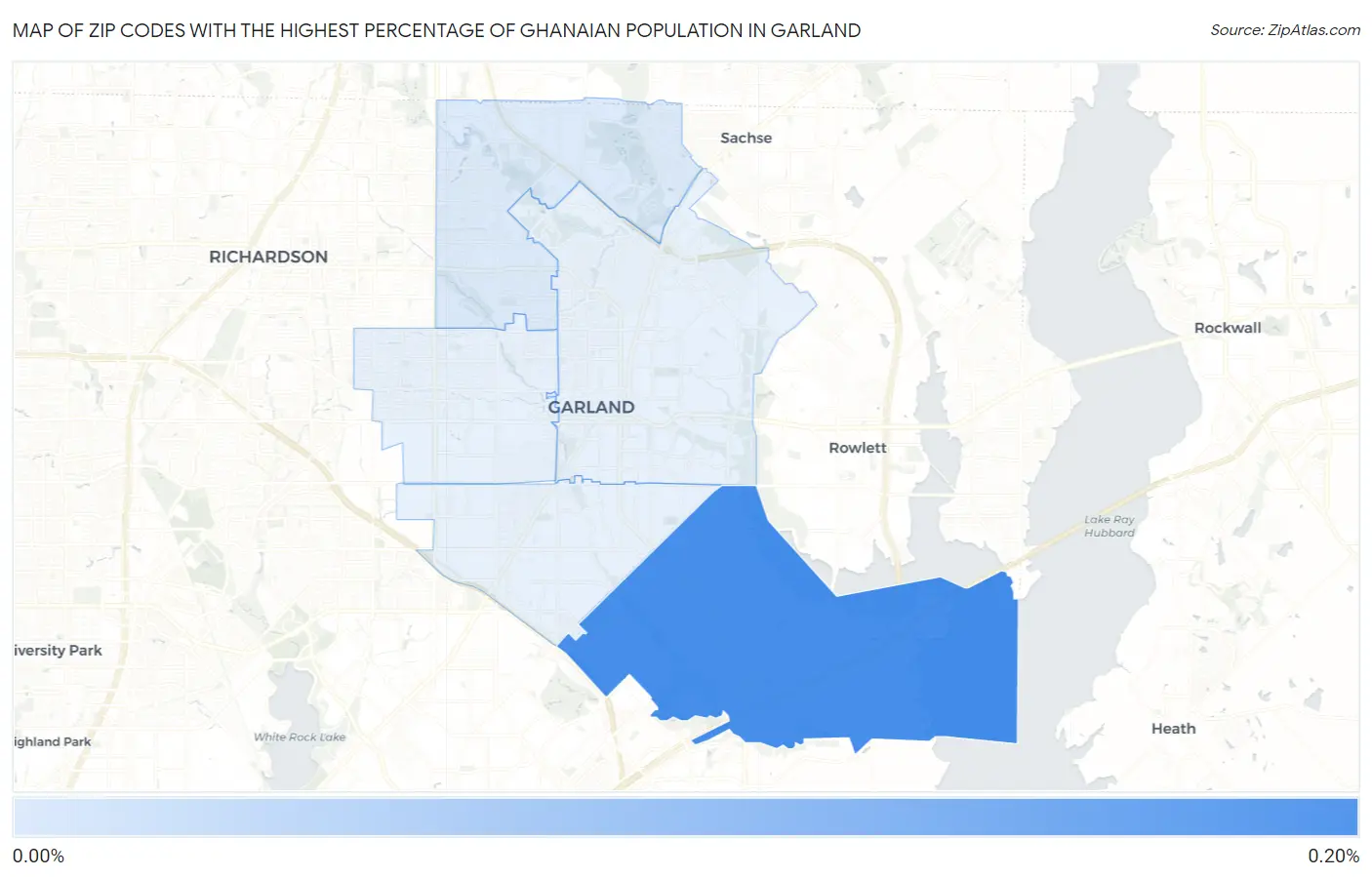 Zip Codes with the Highest Percentage of Ghanaian Population in Garland Map