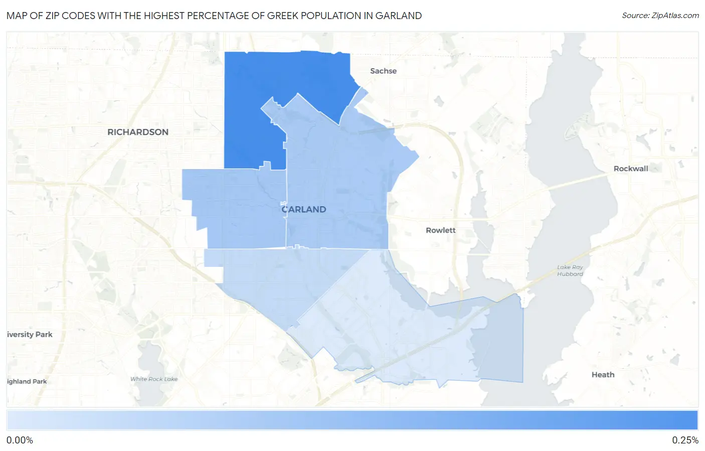 Zip Codes with the Highest Percentage of Greek Population in Garland Map