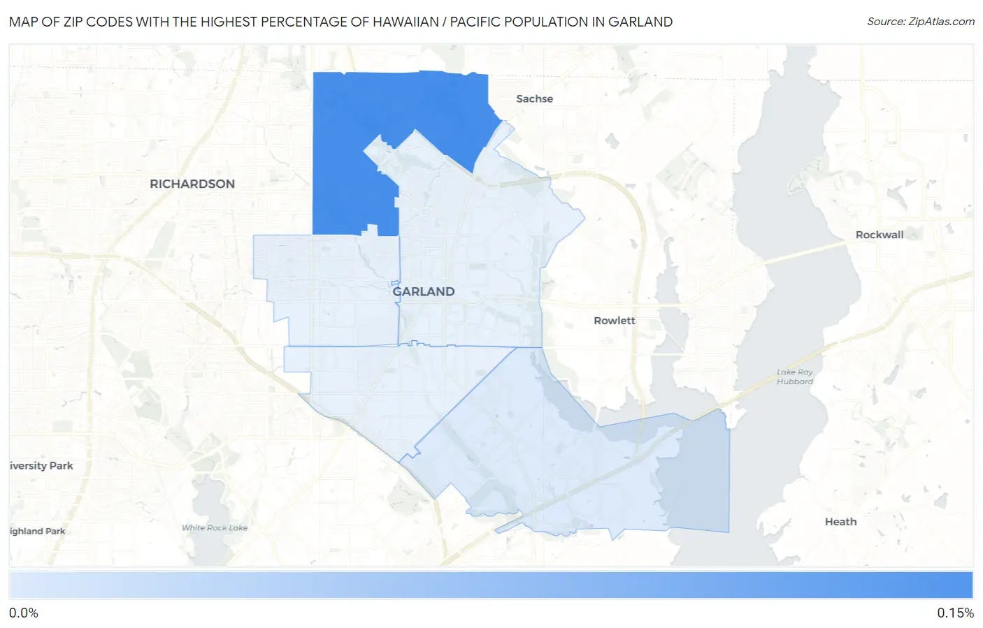 Zip Codes with the Highest Percentage of Hawaiian / Pacific Population in Garland Map