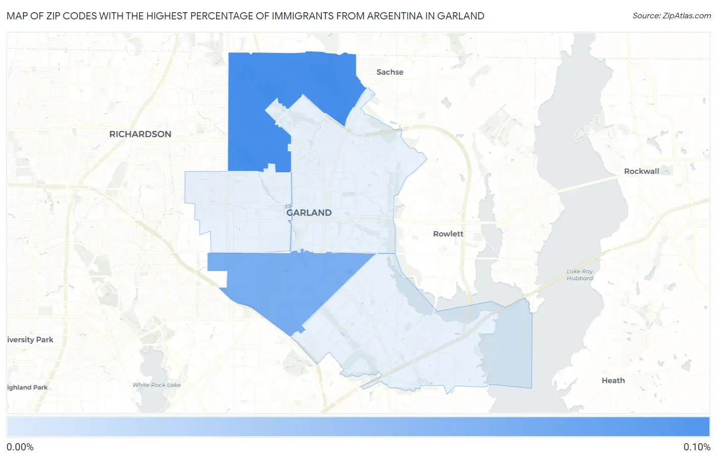 Zip Codes with the Highest Percentage of Immigrants from Argentina in Garland Map