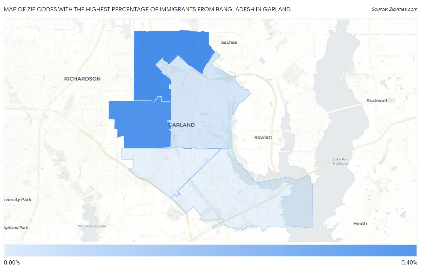 Zip Codes with the Highest Percentage of Immigrants from Bangladesh in Garland Map