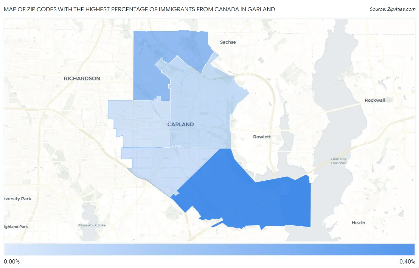 Zip Codes with the Highest Percentage of Immigrants from Canada in Garland Map