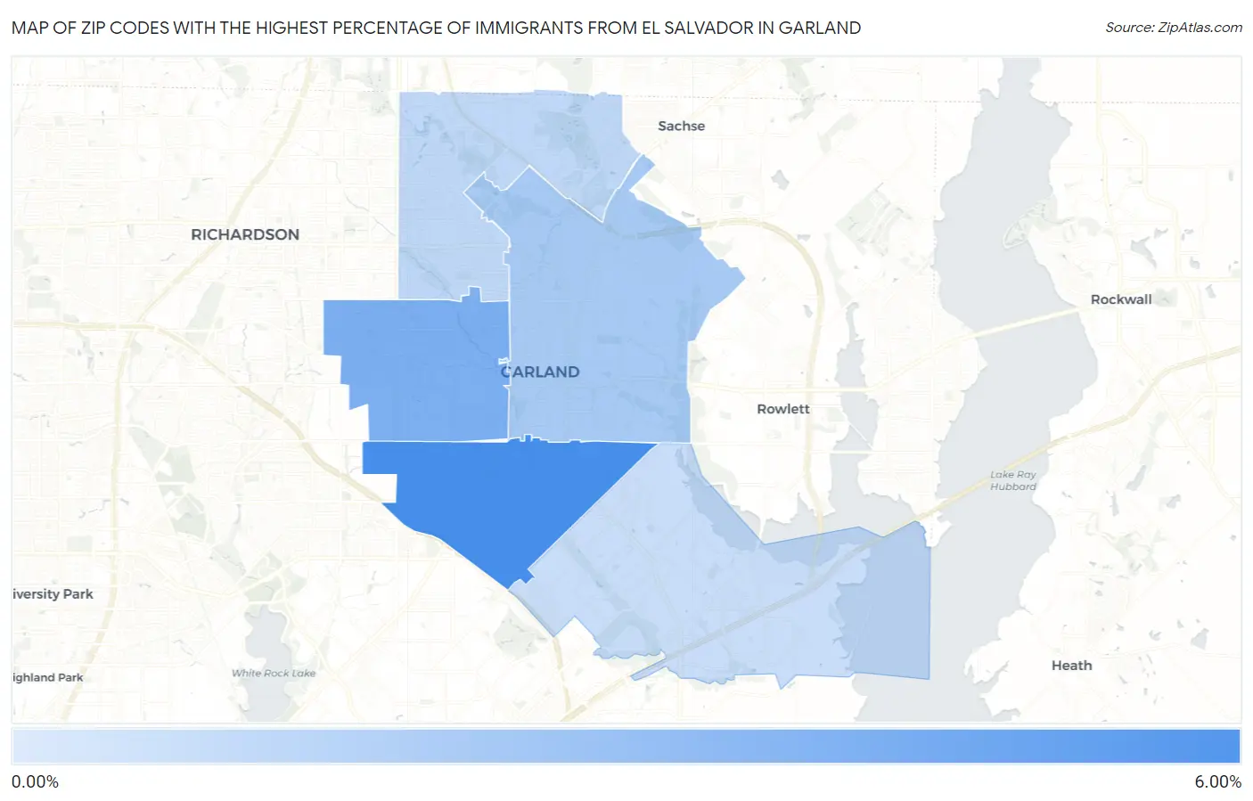 Zip Codes with the Highest Percentage of Immigrants from El Salvador in Garland Map