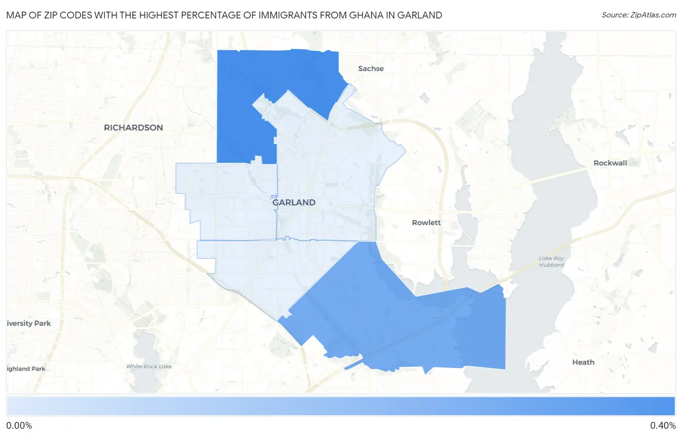 Zip Codes with the Highest Percentage of Immigrants from Ghana in Garland Map