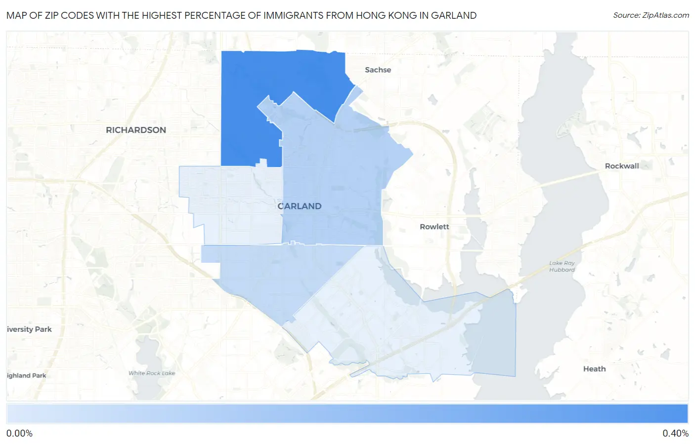 Zip Codes with the Highest Percentage of Immigrants from Hong Kong in Garland Map