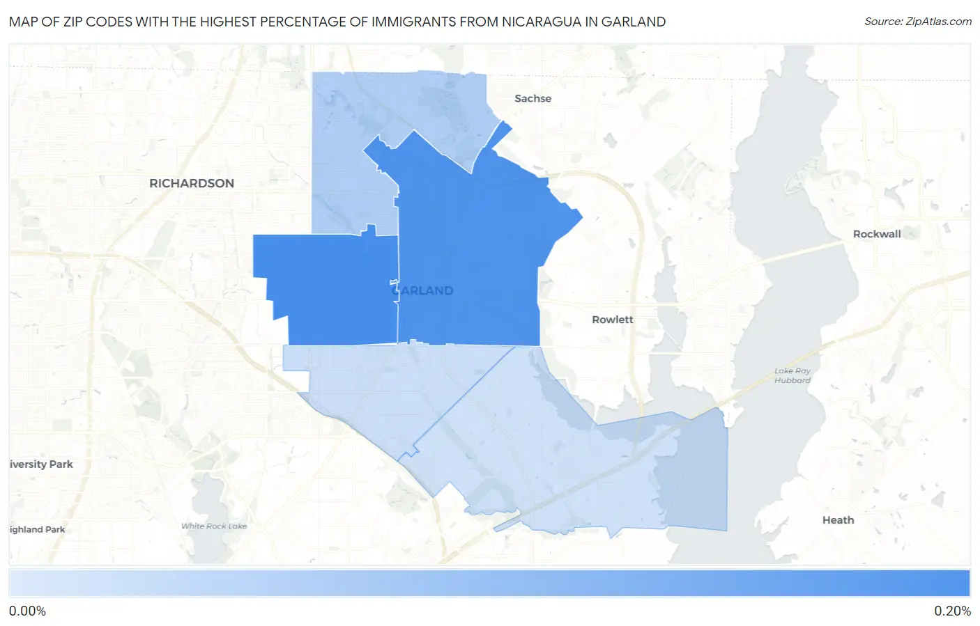 Zip Codes with the Highest Percentage of Immigrants from Nicaragua in Garland Map