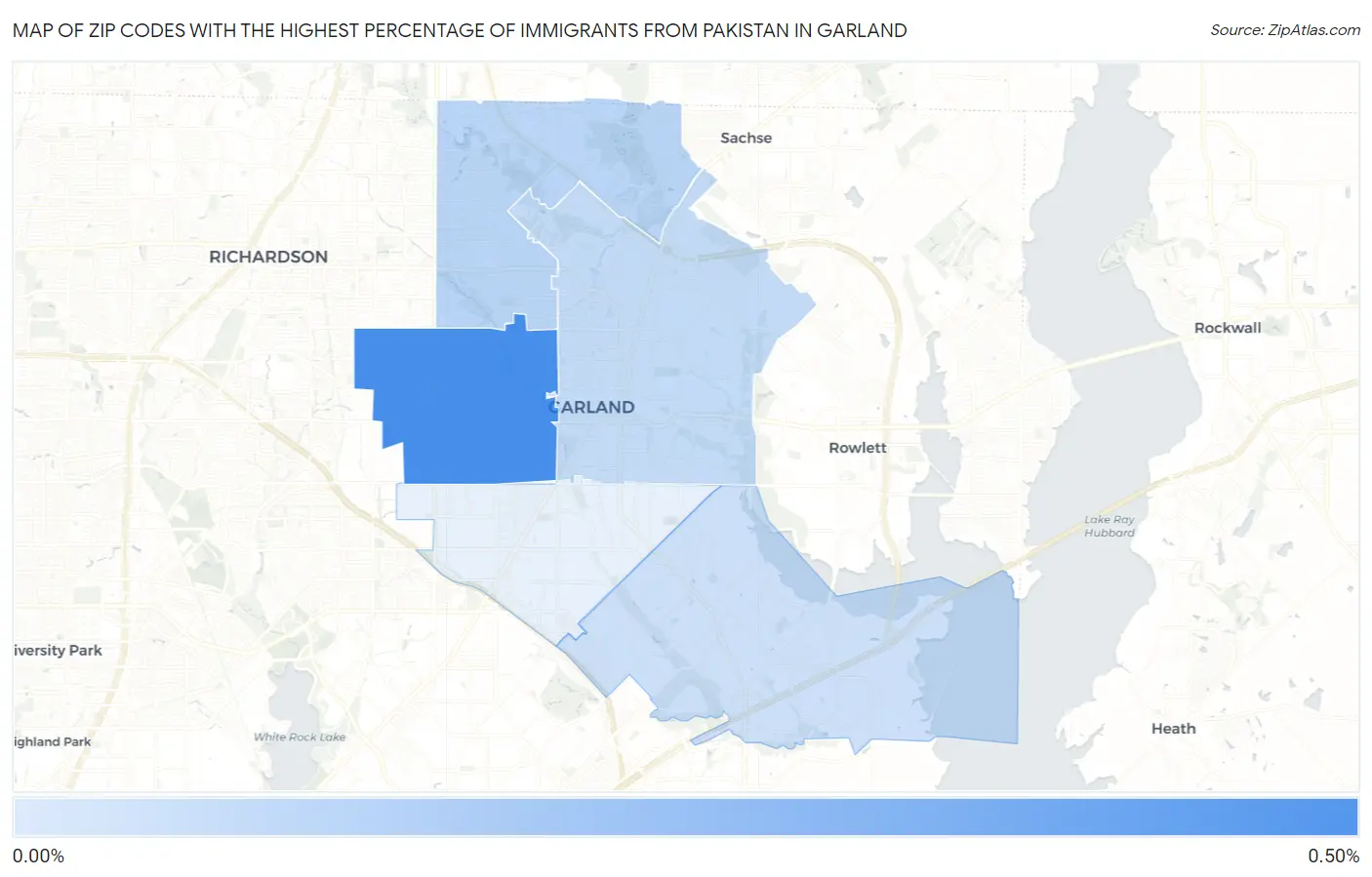 Zip Codes with the Highest Percentage of Immigrants from Pakistan in Garland Map